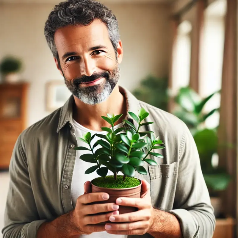 植物が好きな幸せそうなイケメンの男性